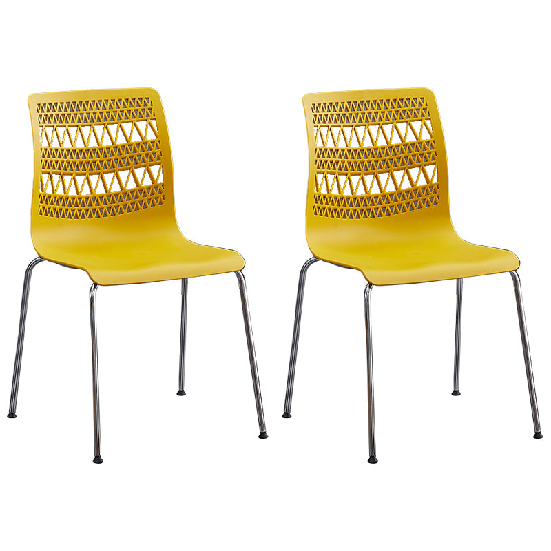 Contemporary Style Stacking Dining Armless Chairs Solid Back Side Chair Yellow 2 Piece Set Clearhalo ' kitchen&dining_furn' 'Dining Chairs' 'Dining Tables & Seating' 'dining_chair' 'furn' 'furn_dining_chair' 'Furniture' 'furniture_dining_chair' 'Kitchen & Dining Furniture' 'kitchen' 4038881