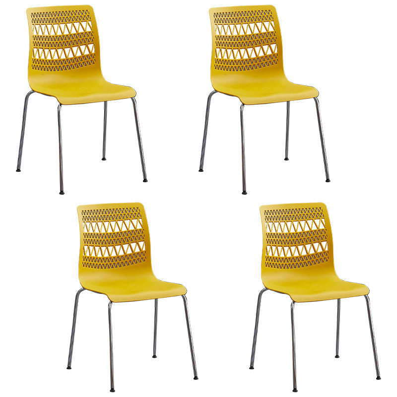 Contemporary Style Stacking Dining Armless Chairs Solid Back Side Chair Yellow 4 Piece Set Clearhalo ' kitchen&dining_furn' 'Dining Chairs' 'Dining Tables & Seating' 'dining_chair' 'furn' 'furn_dining_chair' 'Furniture' 'furniture_dining_chair' 'Kitchen & Dining Furniture' 'kitchen' 4038882