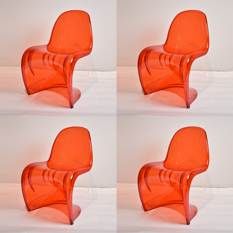 Contemporary Style Plastic Dining Armless Chair Curved Dining Solid Chair (Set of 4) Red Clear Clearhalo ' kitchen&dining_furn' 'Dining Chairs' 'Dining Tables & Seating' 'dining_chair' 'Furniture' 'furniture_dining_chair' 'Kitchen & Dining Furniture' 'kitchen' 4038944
