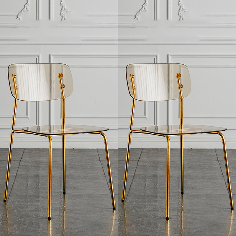Glam Style Plastic Dining Armless Chairs Stacking Open Back Dining Chair Yellow 2 Piece Set Brass Gold Clearhalo ' kitchen&dining_furn' 'Dining Chairs' 'Dining Tables & Seating' 'dining_chair' 'furn' 'furn_dining_chair' 'Furniture' 'furniture_dining_chair' 'Kitchen & Dining Furniture' 'kitchen' 4038950
