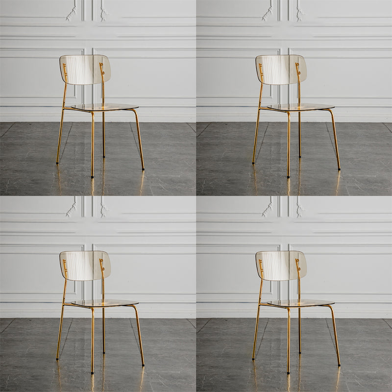 Glam Style Plastic Dining Armless Chairs Stacking Open Back Dining Chair Yellow 4 Piece Set Brass Gold Clearhalo ' kitchen&dining_furn' 'Dining Chairs' 'Dining Tables & Seating' 'dining_chair' 'furn' 'furn_dining_chair' 'Furniture' 'furniture_dining_chair' 'Kitchen & Dining Furniture' 'kitchen' 4038952