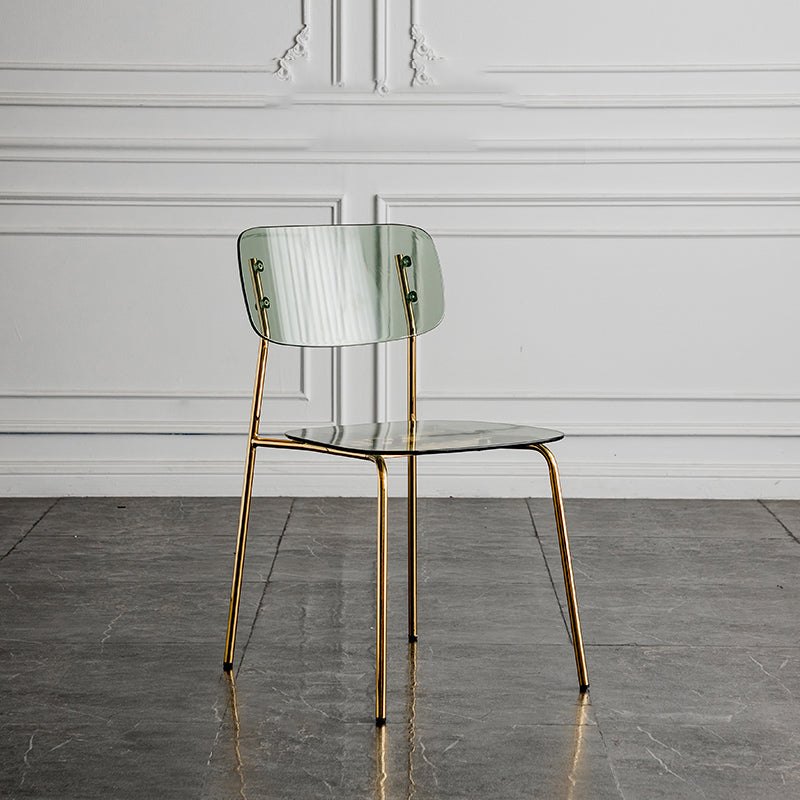 Glam Style Plastic Dining Armless Chairs Stacking Open Back Dining Chair Smoke Gray 1 Piece Brass Gold Clearhalo ' kitchen&dining_furn' 'Dining Chairs' 'Dining Tables & Seating' 'dining_chair' 'furn' 'furn_dining_chair' 'Furniture' 'furniture_dining_chair' 'Kitchen & Dining Furniture' 'kitchen' 4038954