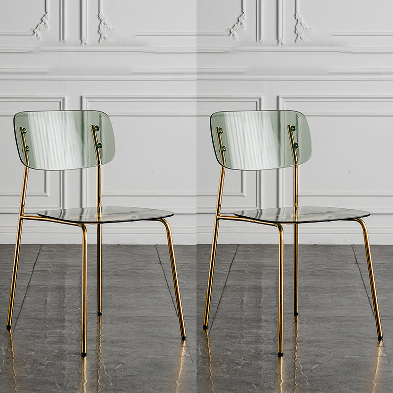 Glam Style Plastic Dining Armless Chairs Stacking Open Back Dining Chair Smoke Gray 2 Piece Set Brass Gold Clearhalo ' kitchen&dining_furn' 'Dining Chairs' 'Dining Tables & Seating' 'dining_chair' 'furn' 'furn_dining_chair' 'Furniture' 'furniture_dining_chair' 'Kitchen & Dining Furniture' 'kitchen' 4038957