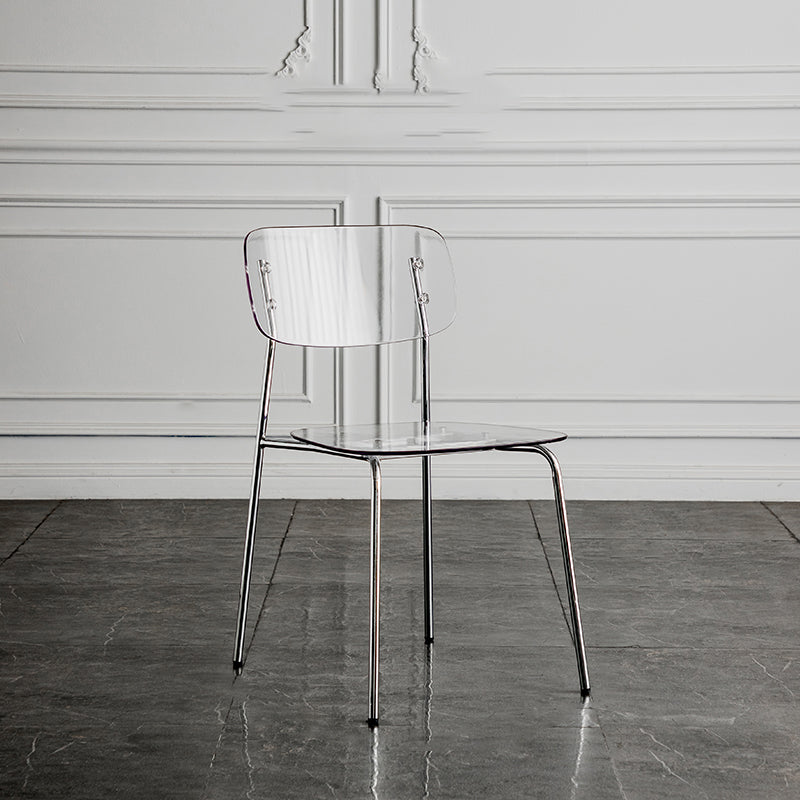 Glam Style Plastic Dining Armless Chairs Stacking Open Back Dining Chair Clear 1 Piece Silver Clearhalo ' kitchen&dining_furn' 'Dining Chairs' 'Dining Tables & Seating' 'dining_chair' 'furn' 'furn_dining_chair' 'Furniture' 'furniture_dining_chair' 'Kitchen & Dining Furniture' 'kitchen' 4038961