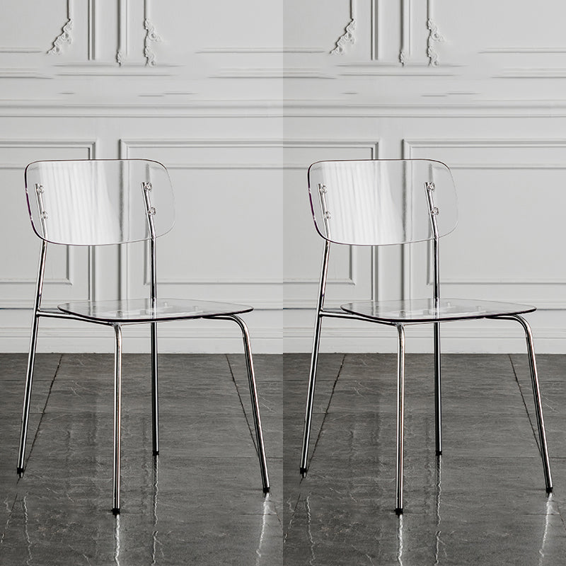 Glam Style Plastic Dining Armless Chairs Stacking Open Back Dining Chair Clear 2 Piece Set Silver Clearhalo ' kitchen&dining_furn' 'Dining Chairs' 'Dining Tables & Seating' 'dining_chair' 'furn' 'furn_dining_chair' 'Furniture' 'furniture_dining_chair' 'Kitchen & Dining Furniture' 'kitchen' 4038963