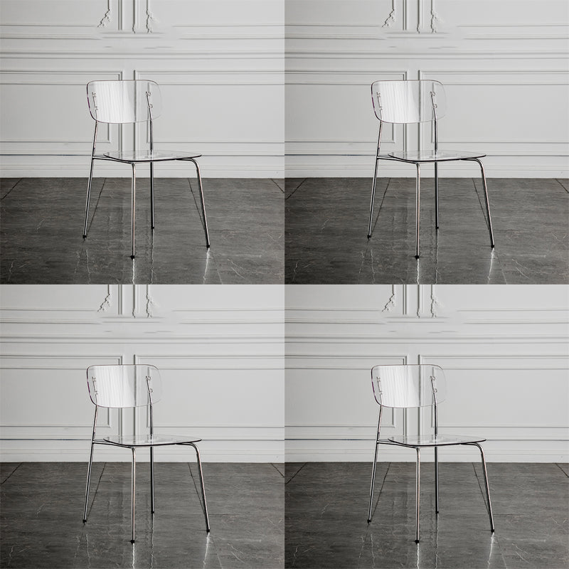Glam Style Plastic Dining Armless Chairs Stacking Open Back Dining Chair Clear 4 Piece Set Silver Clearhalo ' kitchen&dining_furn' 'Dining Chairs' 'Dining Tables & Seating' 'dining_chair' 'furn' 'furn_dining_chair' 'Furniture' 'furniture_dining_chair' 'Kitchen & Dining Furniture' 'kitchen' 4038965