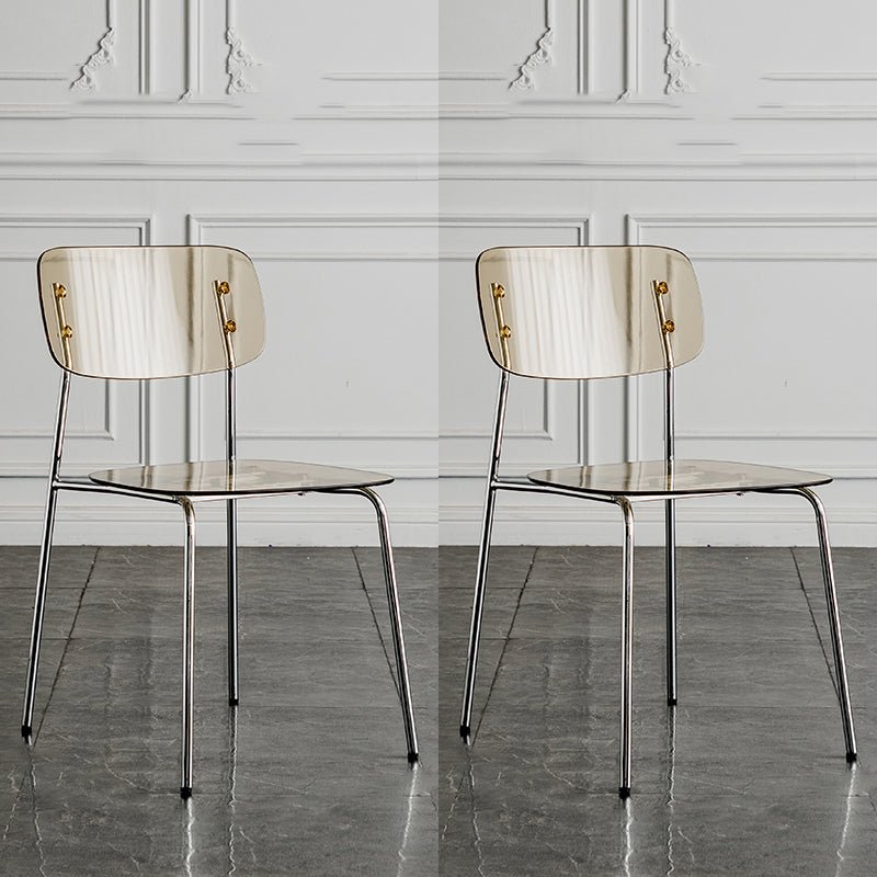 Glam Style Plastic Dining Armless Chairs Stacking Open Back Dining Chair Yellow 2 Piece Set Silver Clearhalo ' kitchen&dining_furn' 'Dining Chairs' 'Dining Tables & Seating' 'dining_chair' 'furn' 'furn_dining_chair' 'Furniture' 'furniture_dining_chair' 'Kitchen & Dining Furniture' 'kitchen' 4038968