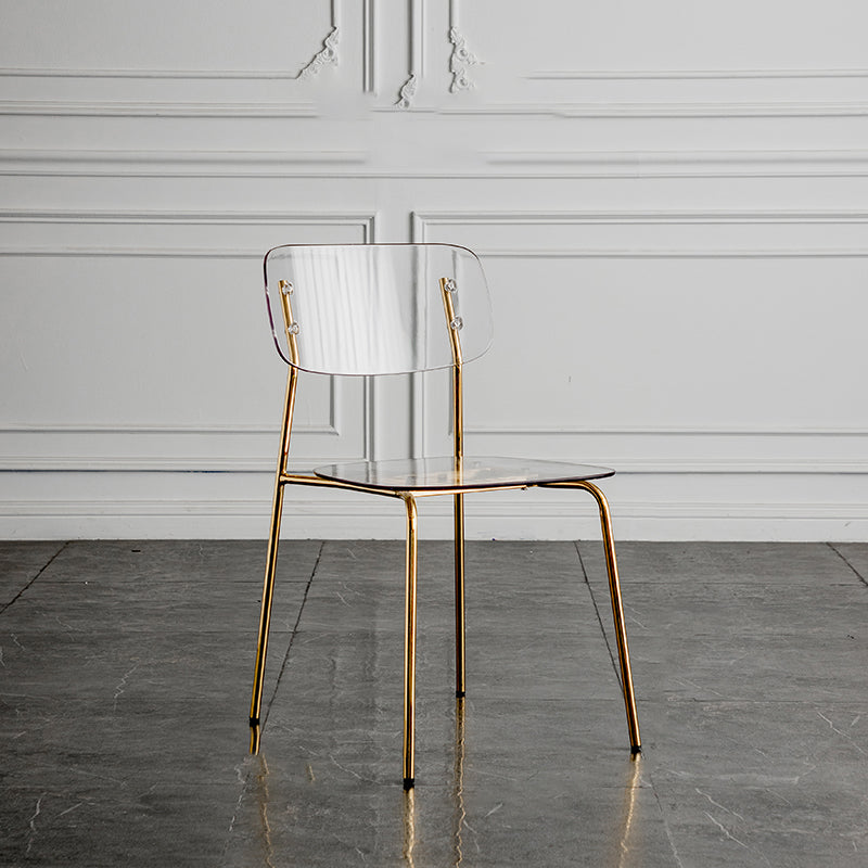 Glam Style Plastic Dining Armless Chairs Stacking Open Back Dining Chair Clear 1 Piece Brass Gold Clearhalo ' kitchen&dining_furn' 'Dining Chairs' 'Dining Tables & Seating' 'dining_chair' 'furn' 'furn_dining_chair' 'Furniture' 'furniture_dining_chair' 'Kitchen & Dining Furniture' 'kitchen' 4038972
