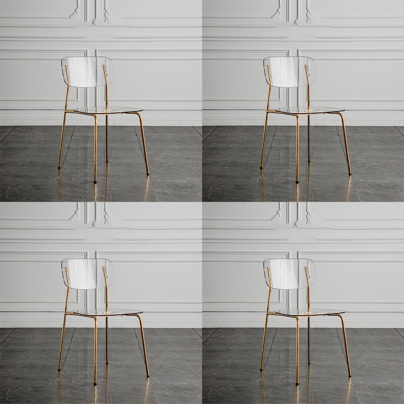 Glam Style Plastic Dining Armless Chairs Stacking Open Back Dining Chair Clear 4 Piece Set Brass Gold Clearhalo ' kitchen&dining_furn' 'Dining Chairs' 'Dining Tables & Seating' 'dining_chair' 'furn' 'furn_dining_chair' 'Furniture' 'furniture_dining_chair' 'Kitchen & Dining Furniture' 'kitchen' 4038976