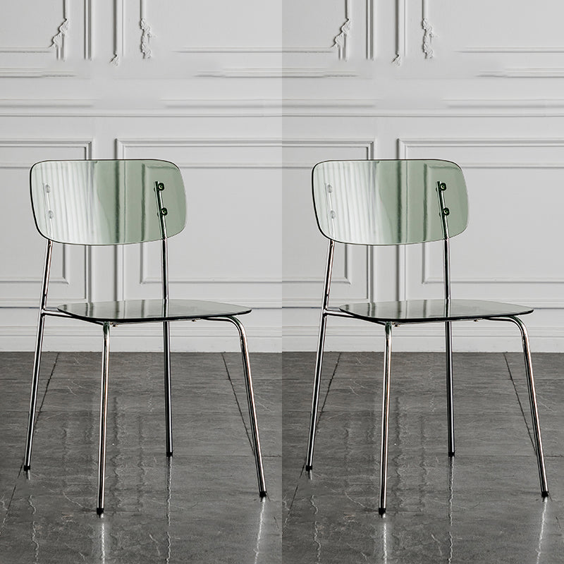 Glam Style Plastic Dining Armless Chairs Stacking Open Back Dining Chair Smoke Gray 2 Piece Set Silver Clearhalo ' kitchen&dining_furn' 'Dining Chairs' 'Dining Tables & Seating' 'dining_chair' 'furn' 'furn_dining_chair' 'Furniture' 'furniture_dining_chair' 'Kitchen & Dining Furniture' 'kitchen' 4038978