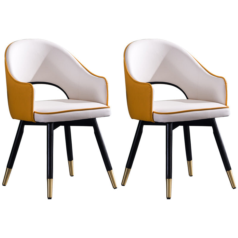 Contemporary Style Upholstered Arm Dining Chairs Open Back Dining Side Chair Yellow 2 Piece Set Clearhalo ' kitchen&dining_furn' 'Dining Chairs' 'Dining Tables & Seating' 'dining_chair' 'furn' 'furn_dining_chair' 'Furniture' 'furniture_dining_chair' 'Kitchen & Dining Furniture' 'kitchen' 4039019