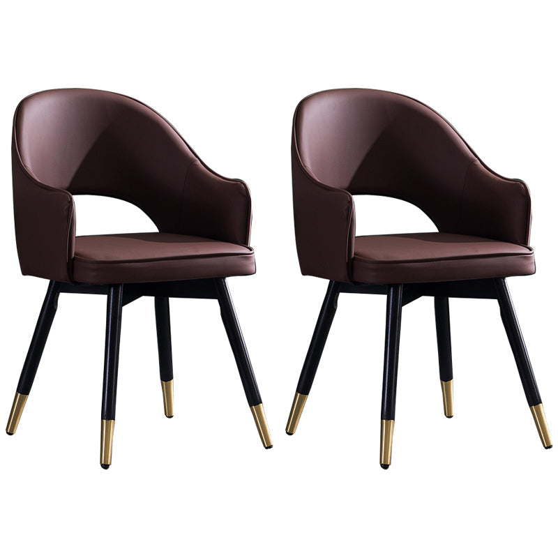 Contemporary Style Upholstered Arm Dining Chairs Open Back Dining Side Chair Coffee 2 Piece Set Clearhalo ' kitchen&dining_furn' 'Dining Chairs' 'Dining Tables & Seating' 'dining_chair' 'furn' 'furn_dining_chair' 'Furniture' 'furniture_dining_chair' 'Kitchen & Dining Furniture' 'kitchen' 4039042