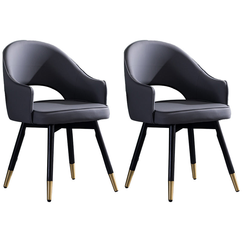 Contemporary Style Upholstered Arm Dining Chairs Open Back Dining Side Chair Dark Gray 2 Piece Set Clearhalo ' kitchen&dining_furn' 'Dining Chairs' 'Dining Tables & Seating' 'dining_chair' 'furn' 'furn_dining_chair' 'Furniture' 'furniture_dining_chair' 'Kitchen & Dining Furniture' 'kitchen' 4039045