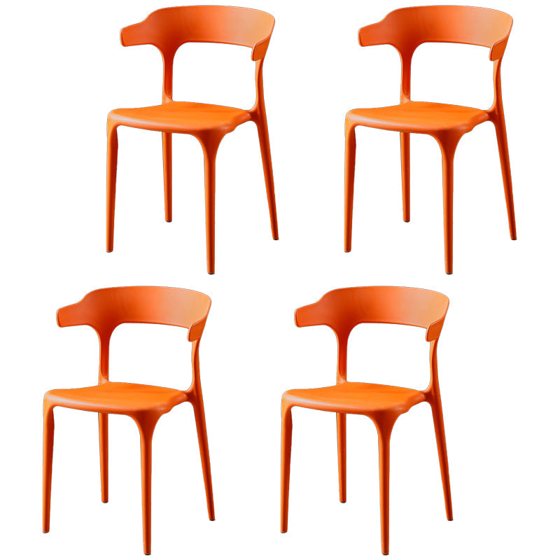 Plastic Armless Dining Chairs Scandinavian Stackable Dining Side Chairs (Set of 4) Orange Clearhalo ' kitchen&dining_furn' 'Dining Chairs' 'Dining Tables & Seating' 'dining_chair' 'furn' 'furn_dining_chair' 'Furniture' 'furniture_dining_chair' 'Kitchen & Dining Furniture' 'kitchen' 4039050