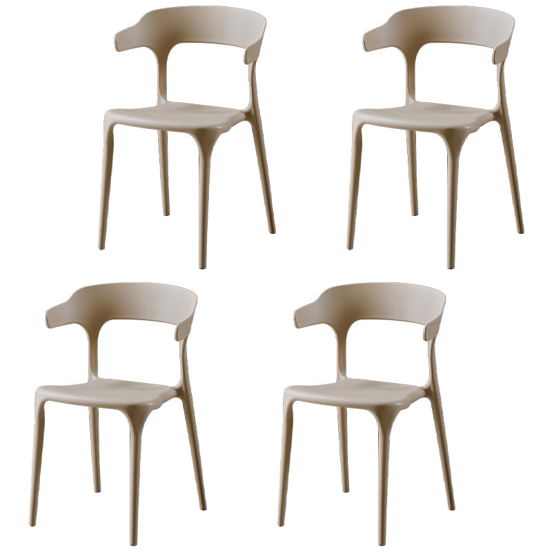 Plastic Armless Dining Chairs Scandinavian Stackable Dining Side Chairs (Set of 4) Camel Clearhalo ' kitchen&dining_furn' 'Dining Chairs' 'Dining Tables & Seating' 'dining_chair' 'furn' 'furn_dining_chair' 'Furniture' 'furniture_dining_chair' 'Kitchen & Dining Furniture' 'kitchen' 4039060