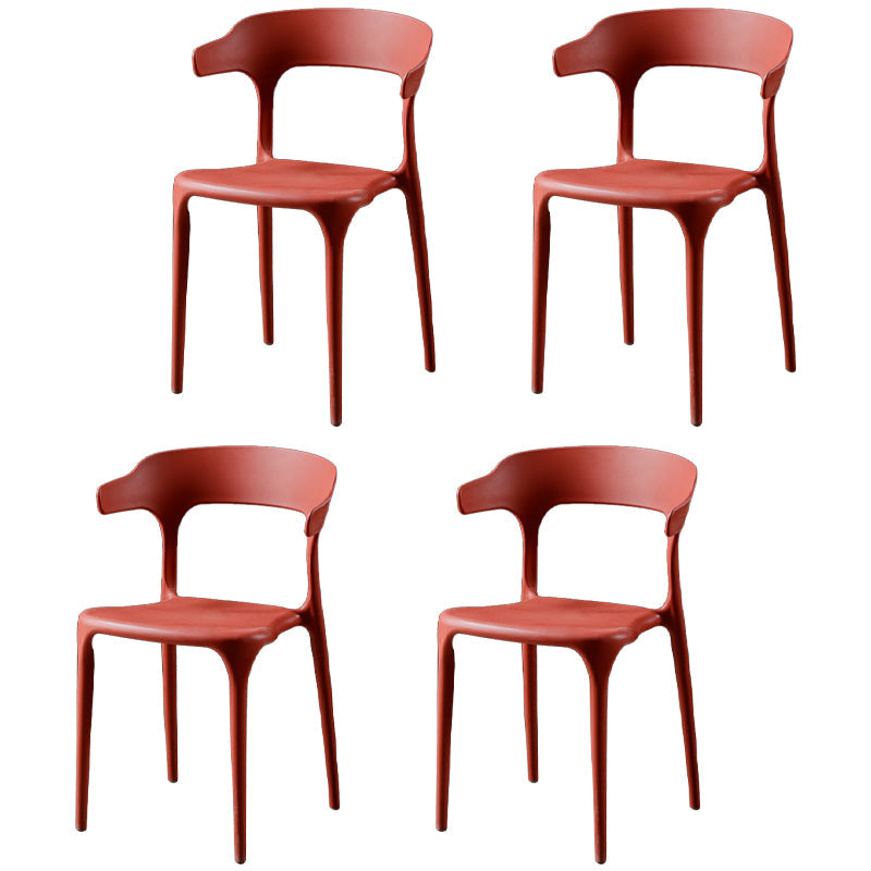 Plastic Armless Dining Chairs Scandinavian Stackable Dining Side Chairs (Set of 4) Burgundy Clearhalo ' kitchen&dining_furn' 'Dining Chairs' 'Dining Tables & Seating' 'dining_chair' 'furn' 'furn_dining_chair' 'Furniture' 'furniture_dining_chair' 'Kitchen & Dining Furniture' 'kitchen' 4039066