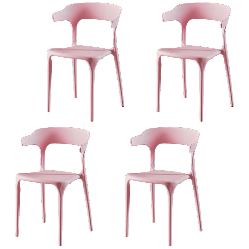 Plastic Armless Dining Chairs Scandinavian Stackable Dining Side Chairs (Set of 4) Pink Clearhalo ' kitchen&dining_furn' 'Dining Chairs' 'Dining Tables & Seating' 'dining_chair' 'furn' 'furn_dining_chair' 'Furniture' 'furniture_dining_chair' 'Kitchen & Dining Furniture' 'kitchen' 4039069