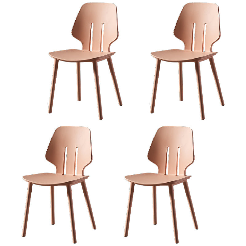 Scandinavian Armless Dining Chairs Plastic Dining Side Chairs (Set of 4) Pink Clearhalo ' kitchen&dining_furn' 'Dining Chairs' 'Dining Tables & Seating' 'dining_chair' 'furn' 'furn_dining_chair' 'Furniture' 'furniture_dining_chair' 'Kitchen & Dining Furniture' 'kitchen' 4039078