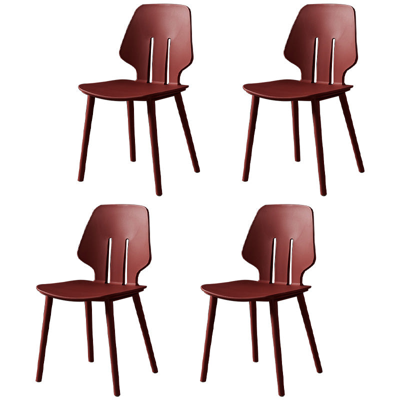 Scandinavian Armless Dining Chairs Plastic Dining Side Chairs (Set of 4) Red Clearhalo ' kitchen&dining_furn' 'Dining Chairs' 'Dining Tables & Seating' 'dining_chair' 'furn' 'furn_dining_chair' 'Furniture' 'furniture_dining_chair' 'Kitchen & Dining Furniture' 'kitchen' 4039081
