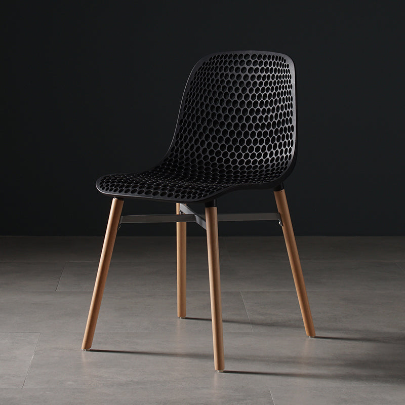 Scandinavian Style Plastic Dining Armless Chair Solid Back Chair with Wooden Legs Black 1 Piece Clearhalo ' kitchen&dining_furn' 'Dining Chairs' 'Dining Tables & Seating' 'dining_chair' 'furn' 'furn_dining_chair' 'Furniture' 'furniture_dining_chair' 'Kitchen & Dining Furniture' 'kitchen' 4039127