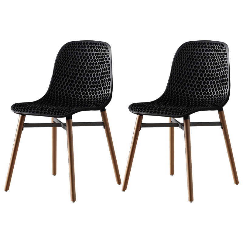 Scandinavian Style Plastic Dining Armless Chair Solid Back Chair with Wooden Legs Black 2 Piece Set Clearhalo ' kitchen&dining_furn' 'Dining Chairs' 'Dining Tables & Seating' 'dining_chair' 'furn' 'furn_dining_chair' 'Furniture' 'furniture_dining_chair' 'Kitchen & Dining Furniture' 'kitchen' 4039129