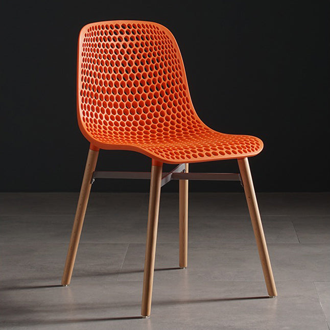 Scandinavian Style Plastic Dining Armless Chair Solid Back Chair with Wooden Legs Clearhalo ' kitchen&dining_furn' 'Dining Chairs' 'Dining Tables & Seating' 'dining_chair' 'furn' 'furn_dining_chair' 'Furniture' 'furniture_dining_chair' 'Kitchen & Dining Furniture' 'kitchen' 4039141