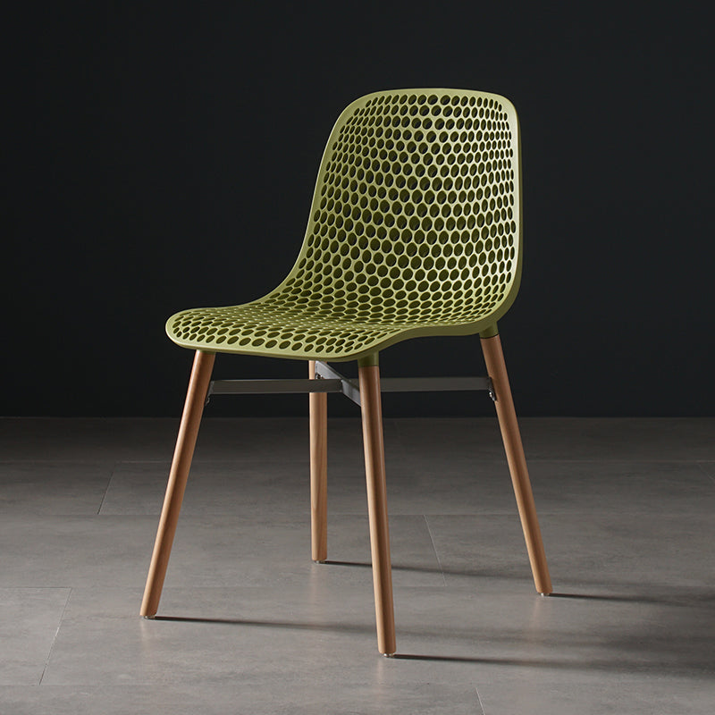 Scandinavian Style Plastic Dining Armless Chair Solid Back Chair with Wooden Legs Green 1 Piece Clearhalo ' kitchen&dining_furn' 'Dining Chairs' 'Dining Tables & Seating' 'dining_chair' 'furn' 'furn_dining_chair' 'Furniture' 'furniture_dining_chair' 'Kitchen & Dining Furniture' 'kitchen' 4039147