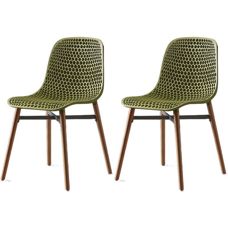 Scandinavian Style Plastic Dining Armless Chair Solid Back Chair with Wooden Legs Green 2 Piece Set Clearhalo ' kitchen&dining_furn' 'Dining Chairs' 'Dining Tables & Seating' 'dining_chair' 'furn' 'furn_dining_chair' 'Furniture' 'furniture_dining_chair' 'Kitchen & Dining Furniture' 'kitchen' 4039148
