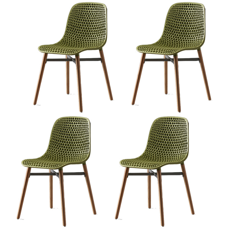 Scandinavian Style Plastic Dining Armless Chair Solid Back Chair with Wooden Legs Green 4 Piece Set Clearhalo ' kitchen&dining_furn' 'Dining Chairs' 'Dining Tables & Seating' 'dining_chair' 'furn' 'furn_dining_chair' 'Furniture' 'furniture_dining_chair' 'Kitchen & Dining Furniture' 'kitchen' 4039149