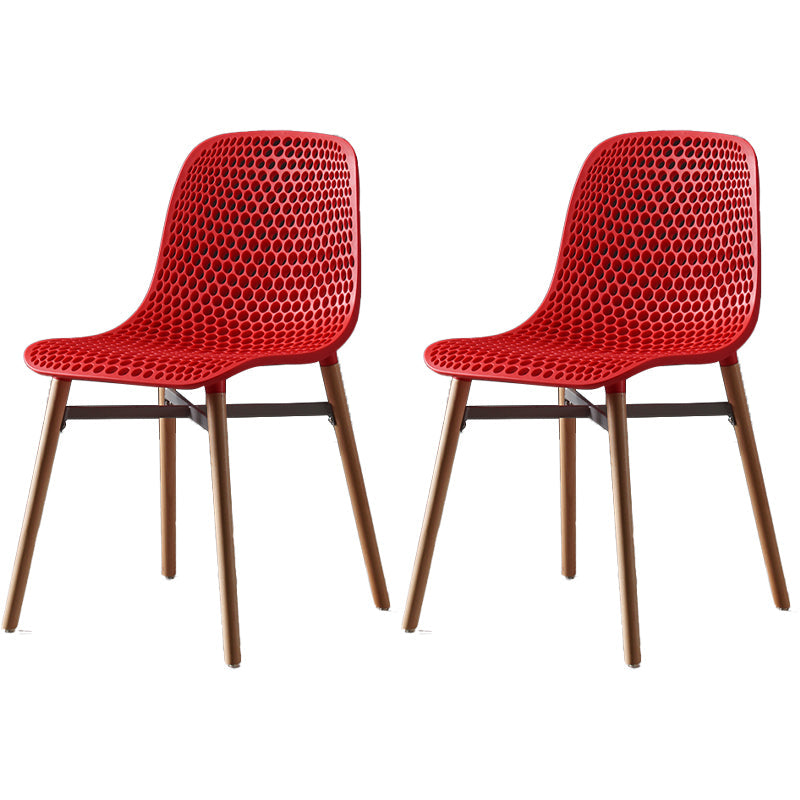 Scandinavian Style Plastic Dining Armless Chair Solid Back Chair with Wooden Legs Orange Red 2 Piece Set Clearhalo ' kitchen&dining_furn' 'Dining Chairs' 'Dining Tables & Seating' 'dining_chair' 'furn' 'furn_dining_chair' 'Furniture' 'furniture_dining_chair' 'Kitchen & Dining Furniture' 'kitchen' 4039151