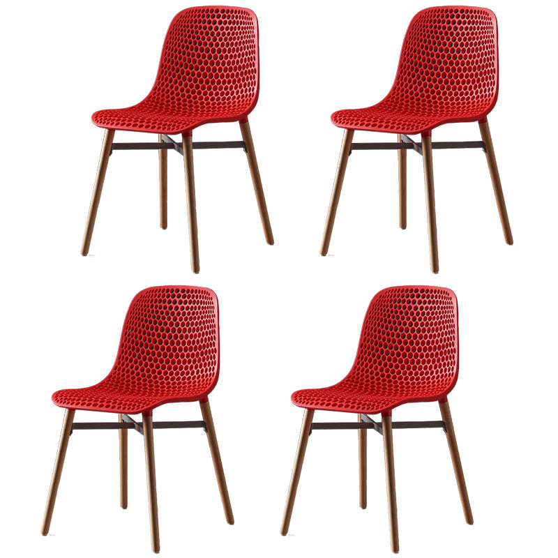 Scandinavian Style Plastic Dining Armless Chair Solid Back Chair with Wooden Legs Orange Red 4 Piece Set Clearhalo ' kitchen&dining_furn' 'Dining Chairs' 'Dining Tables & Seating' 'dining_chair' 'furn' 'furn_dining_chair' 'Furniture' 'furniture_dining_chair' 'Kitchen & Dining Furniture' 'kitchen' 4039152