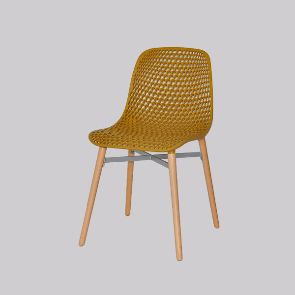 Scandinavian Style Plastic Dining Armless Chair Solid Back Chair with Wooden Legs Brass Gold 1 Piece Clearhalo ' kitchen&dining_furn' 'Dining Chairs' 'Dining Tables & Seating' 'dining_chair' 'furn' 'furn_dining_chair' 'Furniture' 'furniture_dining_chair' 'Kitchen & Dining Furniture' 'kitchen' 4039153