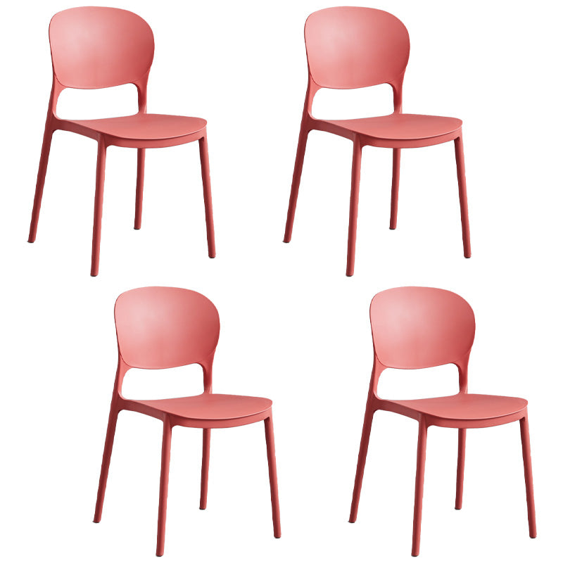Scandinavian Plastic Armless Dining Chair Stackable Dining Side Chairs (Set of 4) Burgundy Clearhalo ' kitchen&dining_furn' 'Dining Chairs' 'Dining Tables & Seating' 'dining_chair' 'furn' 'furn_dining_chair' 'Furniture' 'furniture_dining_chair' 'Kitchen & Dining Furniture' 'kitchen' 4039211