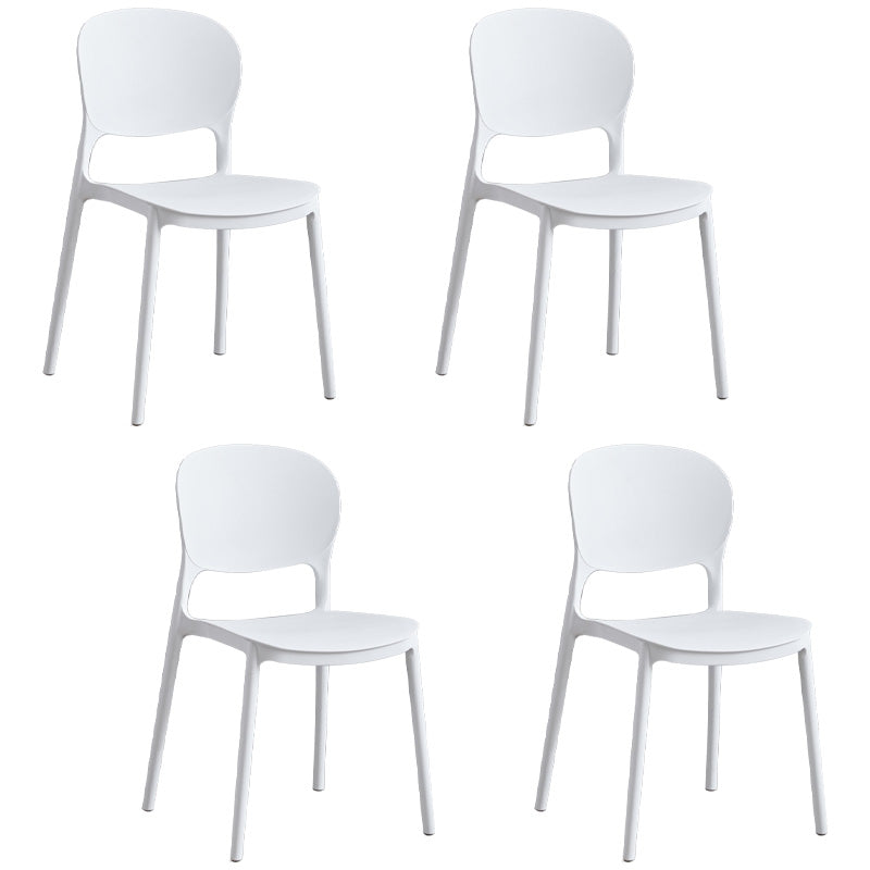 Scandinavian Plastic Armless Dining Chair Stackable Dining Side Chairs (Set of 4) Gloss White Clearhalo ' kitchen&dining_furn' 'Dining Chairs' 'Dining Tables & Seating' 'dining_chair' 'furn' 'furn_dining_chair' 'Furniture' 'furniture_dining_chair' 'Kitchen & Dining Furniture' 'kitchen' 4039214