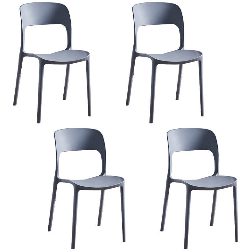 Plastic Stackable Dining Side Chairs Open Back Armless Dining Chair (Set of 4) Grey Clearhalo ' kitchen&dining_furn' 'Dining Chairs' 'Dining Tables & Seating' 'dining_chair' 'furn' 'furn_dining_chair' 'Furniture' 'furniture_dining_chair' 'Kitchen & Dining Furniture' 'kitchen' 4039293