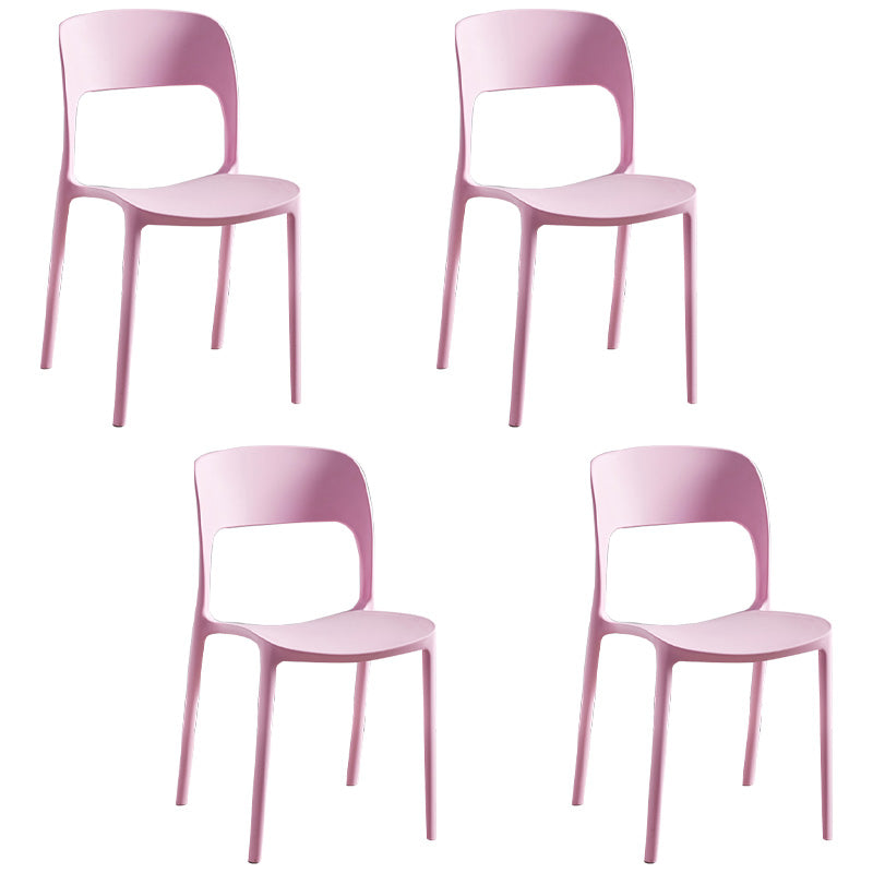 Plastic Stackable Dining Side Chairs Open Back Armless Dining Chair (Set of 4) Pink Clearhalo ' kitchen&dining_furn' 'Dining Chairs' 'Dining Tables & Seating' 'dining_chair' 'furn' 'furn_dining_chair' 'Furniture' 'furniture_dining_chair' 'Kitchen & Dining Furniture' 'kitchen' 4039295