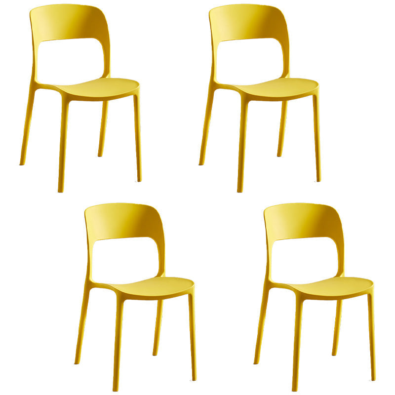 Plastic Stackable Dining Side Chairs Open Back Armless Dining Chair (Set of 4) Yellow Clearhalo ' kitchen&dining_furn' 'Dining Chairs' 'Dining Tables & Seating' 'dining_chair' 'furn' 'furn_dining_chair' 'Furniture' 'furniture_dining_chair' 'Kitchen & Dining Furniture' 'kitchen' 4039296