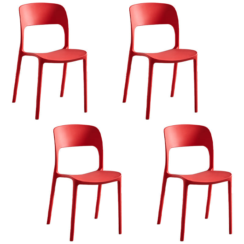 Plastic Stackable Dining Side Chairs Open Back Armless Dining Chair (Set of 4) Red Clearhalo ' kitchen&dining_furn' 'Dining Chairs' 'Dining Tables & Seating' 'dining_chair' 'furn' 'furn_dining_chair' 'Furniture' 'furniture_dining_chair' 'Kitchen & Dining Furniture' 'kitchen' 4039303
