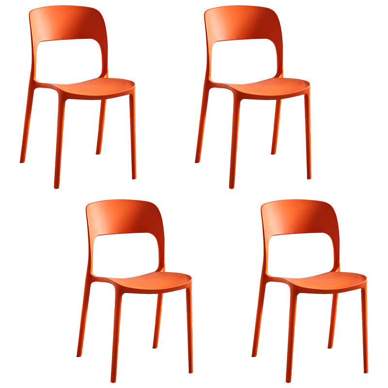 Plastic Stackable Dining Side Chairs Open Back Armless Dining Chair (Set of 4) Orange-Red Clearhalo ' kitchen&dining_furn' 'Dining Chairs' 'Dining Tables & Seating' 'dining_chair' 'furn' 'furn_dining_chair' 'Furniture' 'furniture_dining_chair' 'Kitchen & Dining Furniture' 'kitchen' 4039308
