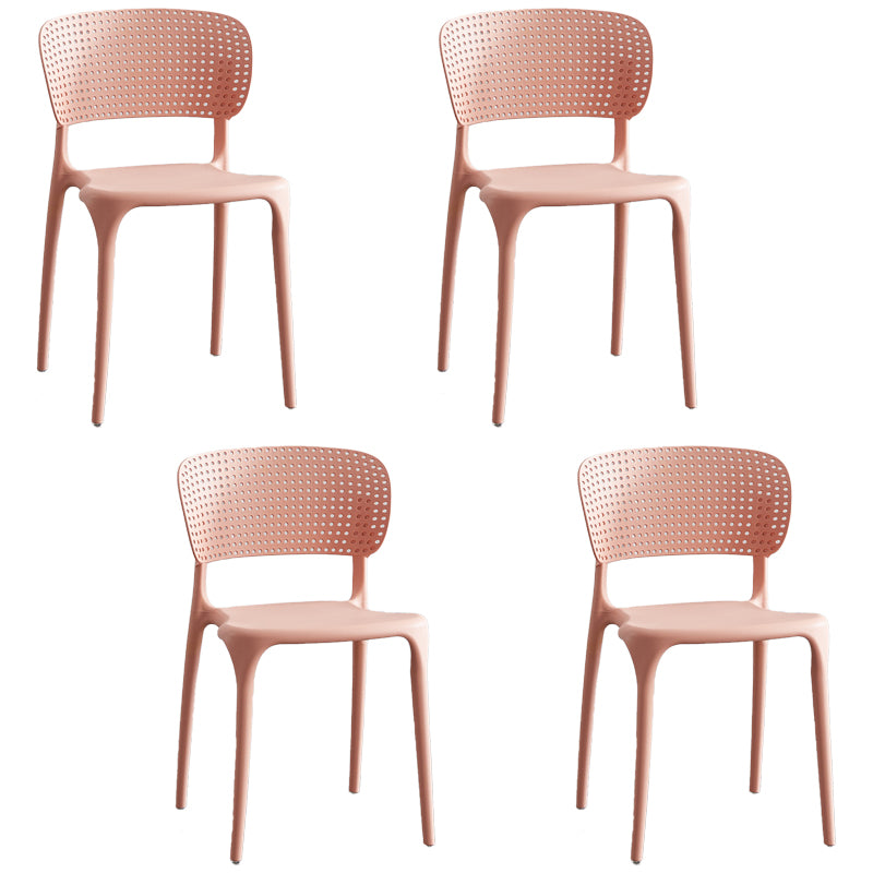 Stackable Plastic Dining Side Chairs Open Back Armless Dining Chairs (Set of 4) Pink Clearhalo ' kitchen&dining_furn' 'Dining Chairs' 'Dining Tables & Seating' 'dining_chair' 'furn' 'furn_dining_chair' 'Furniture' 'furniture_dining_chair' 'Kitchen & Dining Furniture' 'kitchen' 4039320