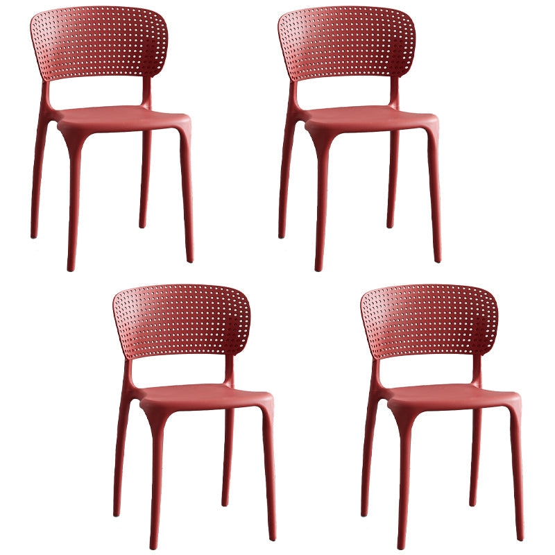 Stackable Plastic Dining Side Chairs Open Back Armless Dining Chairs (Set of 4) Red Clearhalo ' kitchen&dining_furn' 'Dining Chairs' 'Dining Tables & Seating' 'dining_chair' 'furn' 'furn_dining_chair' 'Furniture' 'furniture_dining_chair' 'Kitchen & Dining Furniture' 'kitchen' 4039326