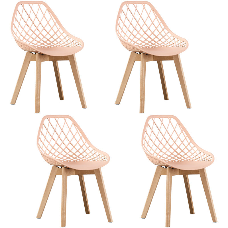 Eames Armless Dining Chairs Side Dining Chairs with Wood Legs (Set of 4) Pink Clearhalo ' kitchen&dining_furn' 'Dining Chairs' 'Dining Tables & Seating' 'dining_chair' 'Furniture' 'furniture_dining_chair' 'Kitchen & Dining Furniture' 'kitchen' 4039349