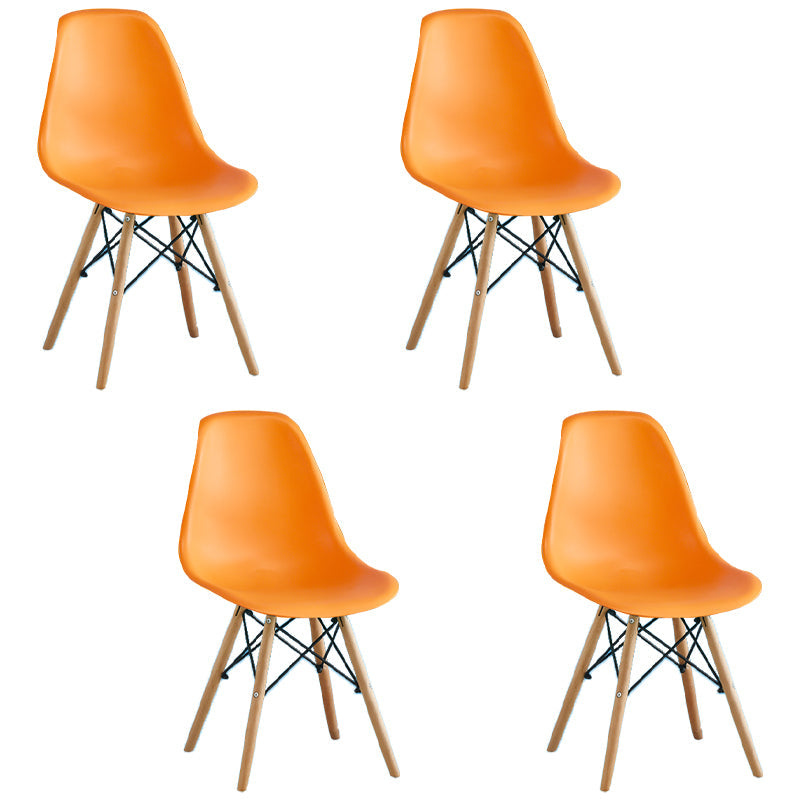 Armless Dining Chairs Eames Side Dining Chairs with Wood Legs (Set of 4) Orange Clearhalo ' kitchen&dining_furn' 'Dining Chairs' 'Dining Tables & Seating' 'dining_chair' 'Furniture' 'furniture_dining_chair' 'Kitchen & Dining Furniture' 'kitchen' 4039362