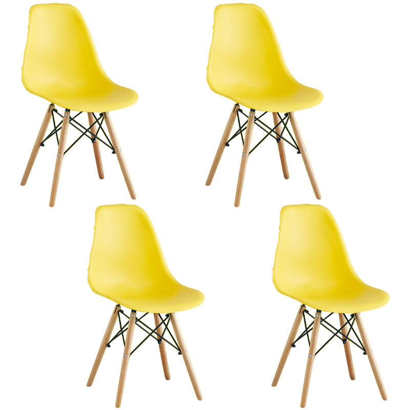Armless Dining Chairs Eames Side Dining Chairs with Wood Legs (Set of 4) Yellow Clearhalo ' kitchen&dining_furn' 'Dining Chairs' 'Dining Tables & Seating' 'dining_chair' 'Furniture' 'furniture_dining_chair' 'Kitchen & Dining Furniture' 'kitchen' 4039364