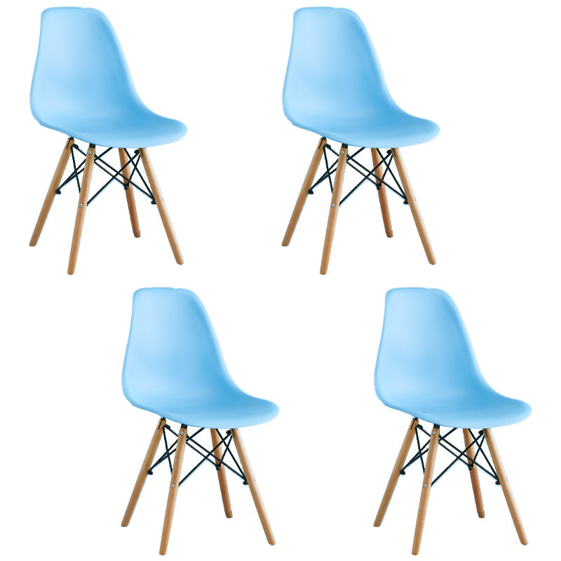 Armless Dining Chairs Eames Side Dining Chairs with Wood Legs (Set of 4) Blue Clearhalo ' kitchen&dining_furn' 'Dining Chairs' 'Dining Tables & Seating' 'dining_chair' 'Furniture' 'furniture_dining_chair' 'Kitchen & Dining Furniture' 'kitchen' 4039373