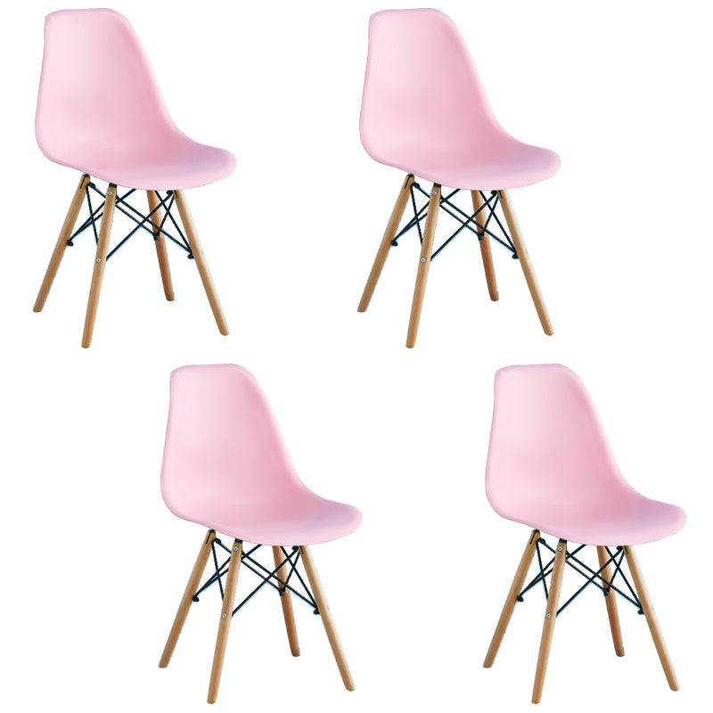 Armless Dining Chairs Eames Side Dining Chairs with Wood Legs (Set of 4) Pink Clearhalo ' kitchen&dining_furn' 'Dining Chairs' 'Dining Tables & Seating' 'dining_chair' 'Furniture' 'furniture_dining_chair' 'Kitchen & Dining Furniture' 'kitchen' 4039375
