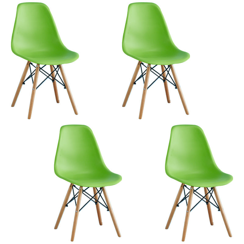 Armless Dining Chairs Eames Side Dining Chairs with Wood Legs (Set of 4) Green Clearhalo ' kitchen&dining_furn' 'Dining Chairs' 'Dining Tables & Seating' 'dining_chair' 'Furniture' 'furniture_dining_chair' 'Kitchen & Dining Furniture' 'kitchen' 4039377