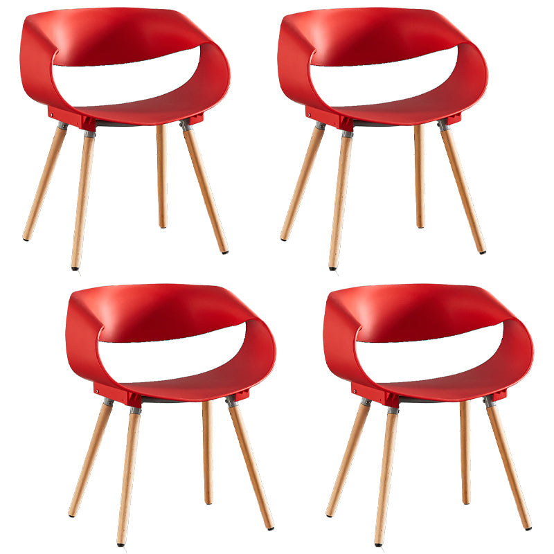 Scandinavian Armless Dining Chairs Side Dining Chairs with Wood Legs (Set of 4) Red Clearhalo ' kitchen&dining_furn' 'Dining Chairs' 'Dining Tables & Seating' 'dining_chair' 'furn' 'furn_dining_chair' 'Furniture' 'furniture_dining_chair' 'Kitchen & Dining Furniture' 'kitchen' 4039390
