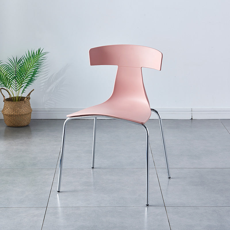 Stackable Dining Armless Chairs Indoor Dining Side Chairs with Metal Legs Pink 1 Piece Clearhalo ' kitchen&dining_furn' 'Dining Chairs' 'Dining Tables & Seating' 'dining_chair' 'furn' 'furn_dining_chair' 'Furniture' 'furniture_dining_chair' 'Kitchen & Dining Furniture' 'kitchen' 4039405