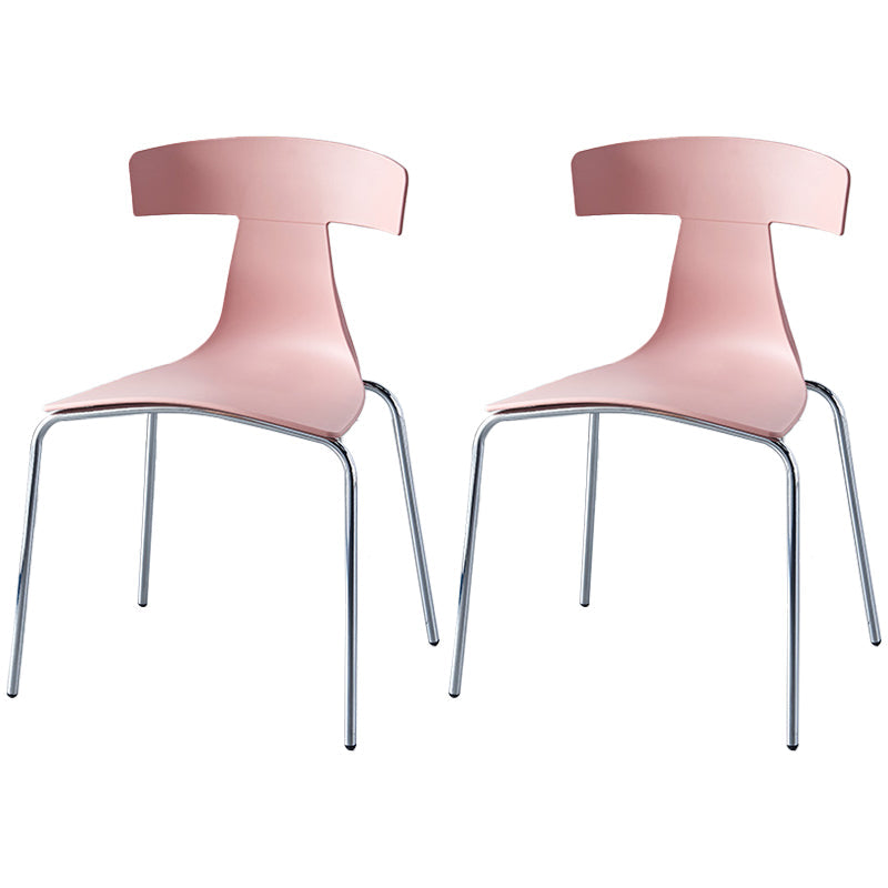 Stackable Dining Armless Chairs Indoor Dining Side Chairs with Metal Legs Pink 2 Piece Set Clearhalo ' kitchen&dining_furn' 'Dining Chairs' 'Dining Tables & Seating' 'dining_chair' 'furn' 'furn_dining_chair' 'Furniture' 'furniture_dining_chair' 'Kitchen & Dining Furniture' 'kitchen' 4039406